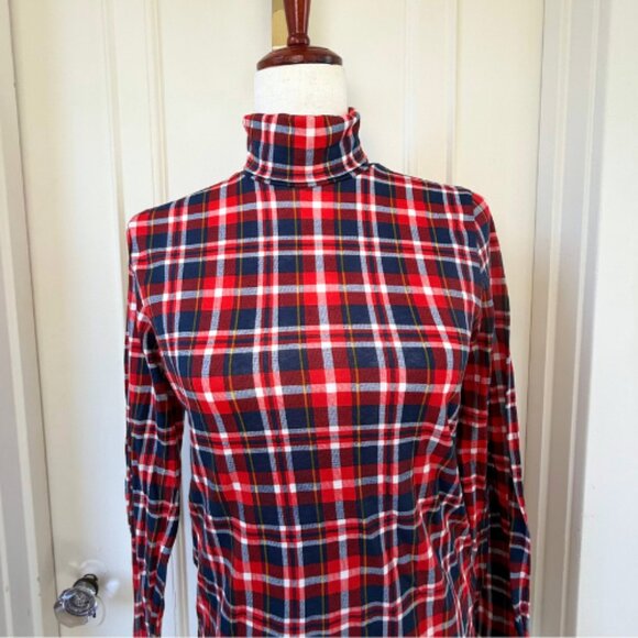 J. CREW Tissue Turtleneck in Red Blue Tartan Plaid Size M - Picture 4 of 9